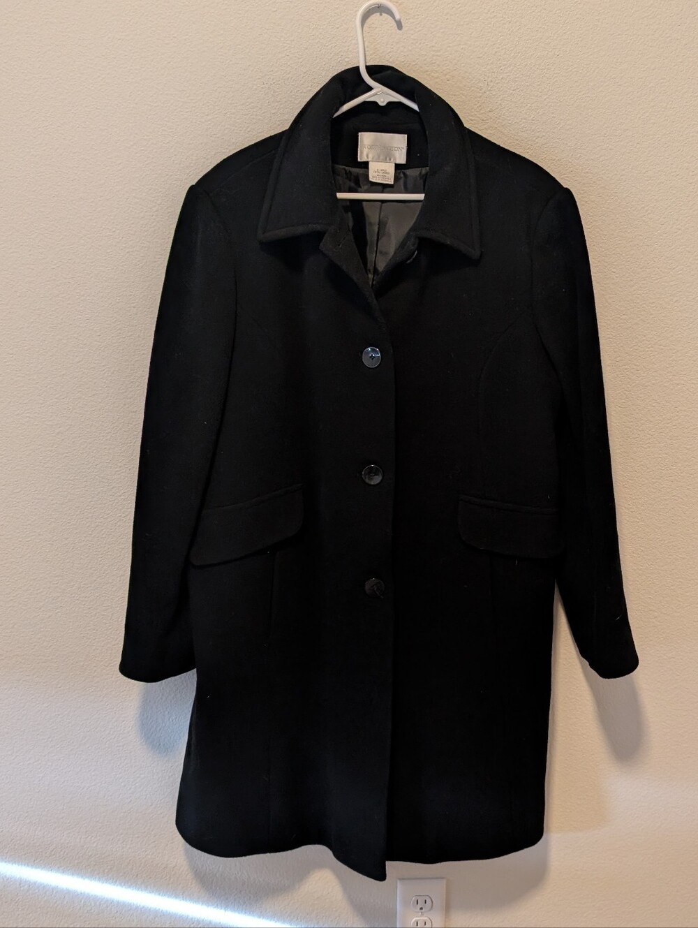 Worthington Black Wool Blend Single-Breasted Pea Coat SZ XL